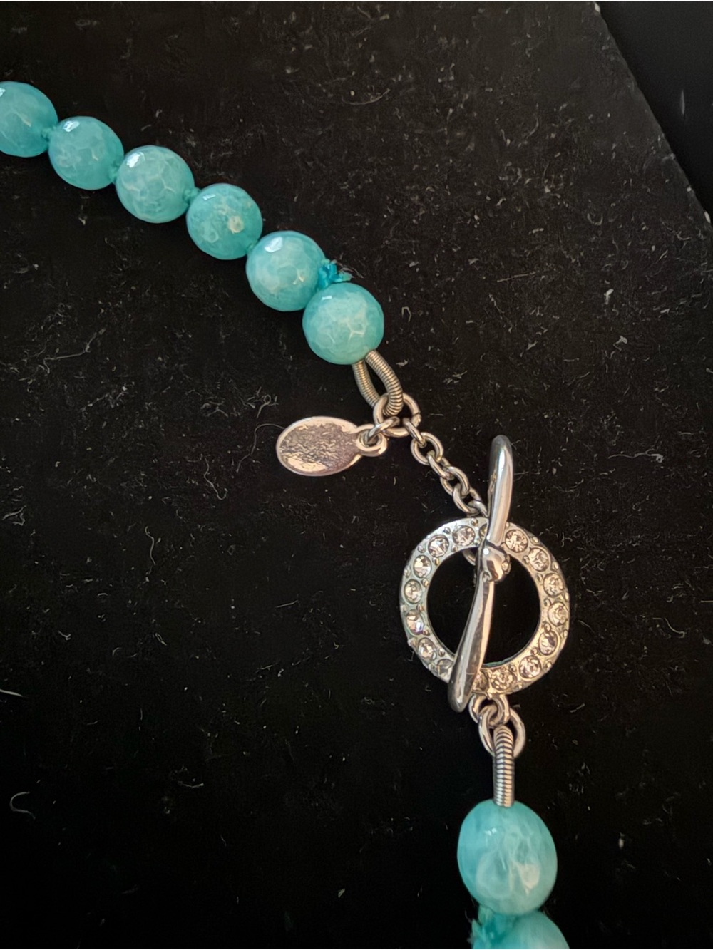 Turquoise Beaded Necklace with Crystal Accents - Women Jewelry 19” - Picture 2 of 3